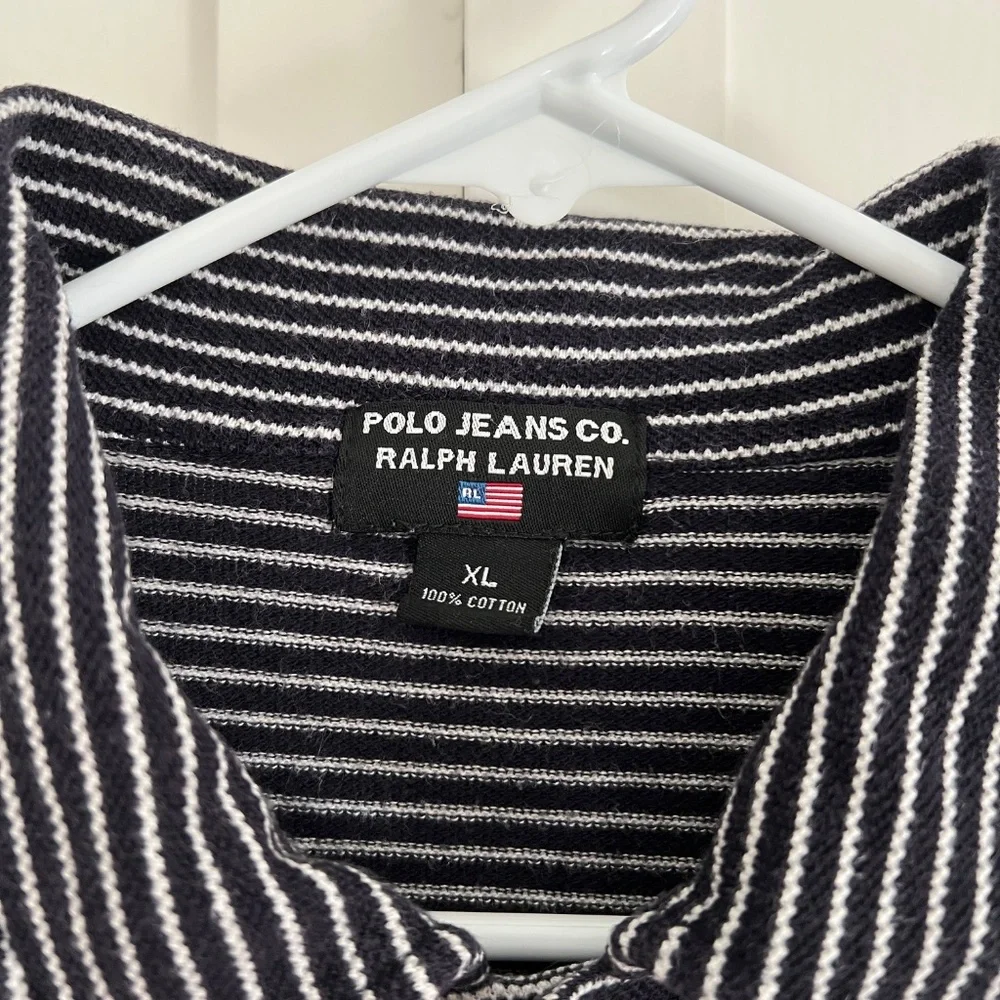 Vintage Ralph Lauren Polo Jeans Striped Polo Shirt XL Y2K Oversized
